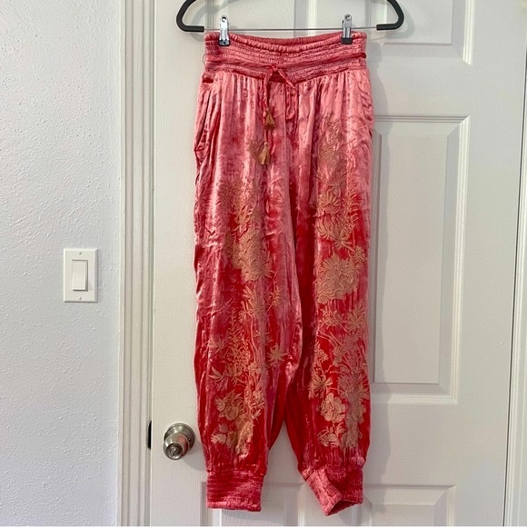 ANTHROPOLOGIE Rosie Bohemian Velvet Floral Embroidered Jogger in Pink - Picture 5 of 14